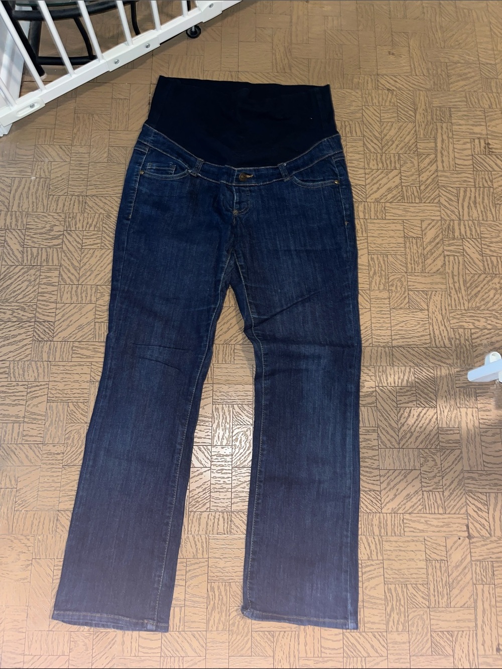 Thyme Maternity Dark Blue Jeans with Black Belly Panel